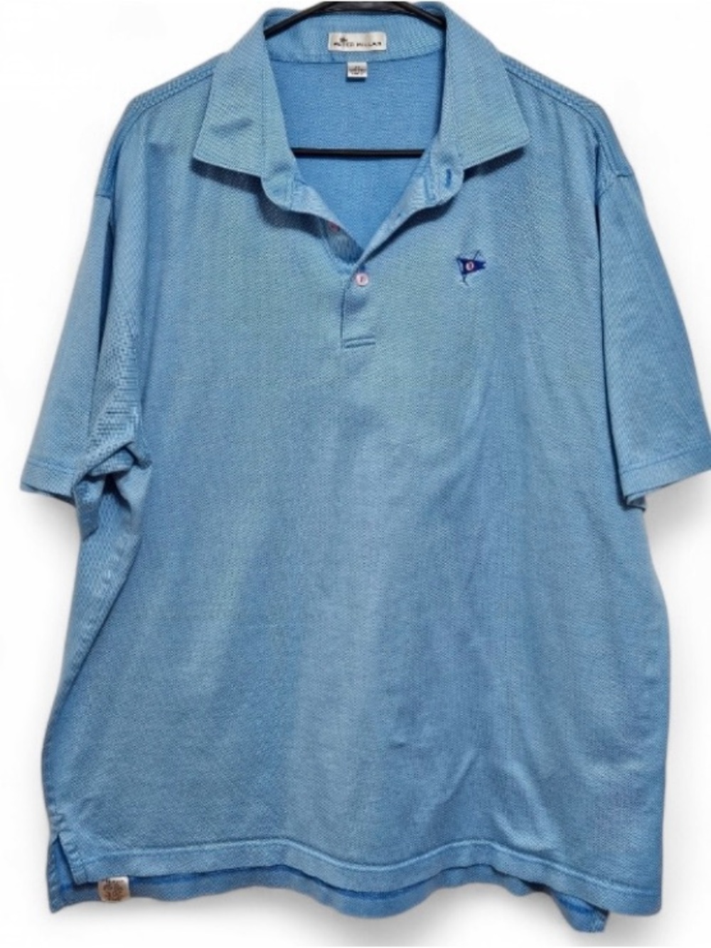Peter Millar XL Blue Micro Check Polo Shirt Golf Club Logo Cotton Short Sleeve